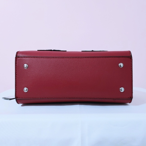 NWT Karl Lagerfeld Maybelle Cat Tote Dark Red with boucle applique Crossbody Bag - Picture 6 of 9